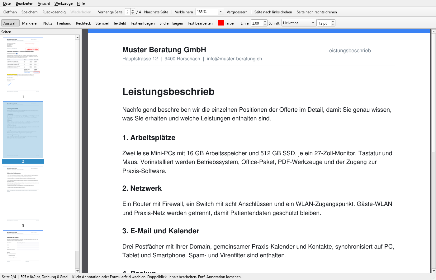 FlinkPDF in der Ansicht Seitenbreite mit Miniaturenleiste links