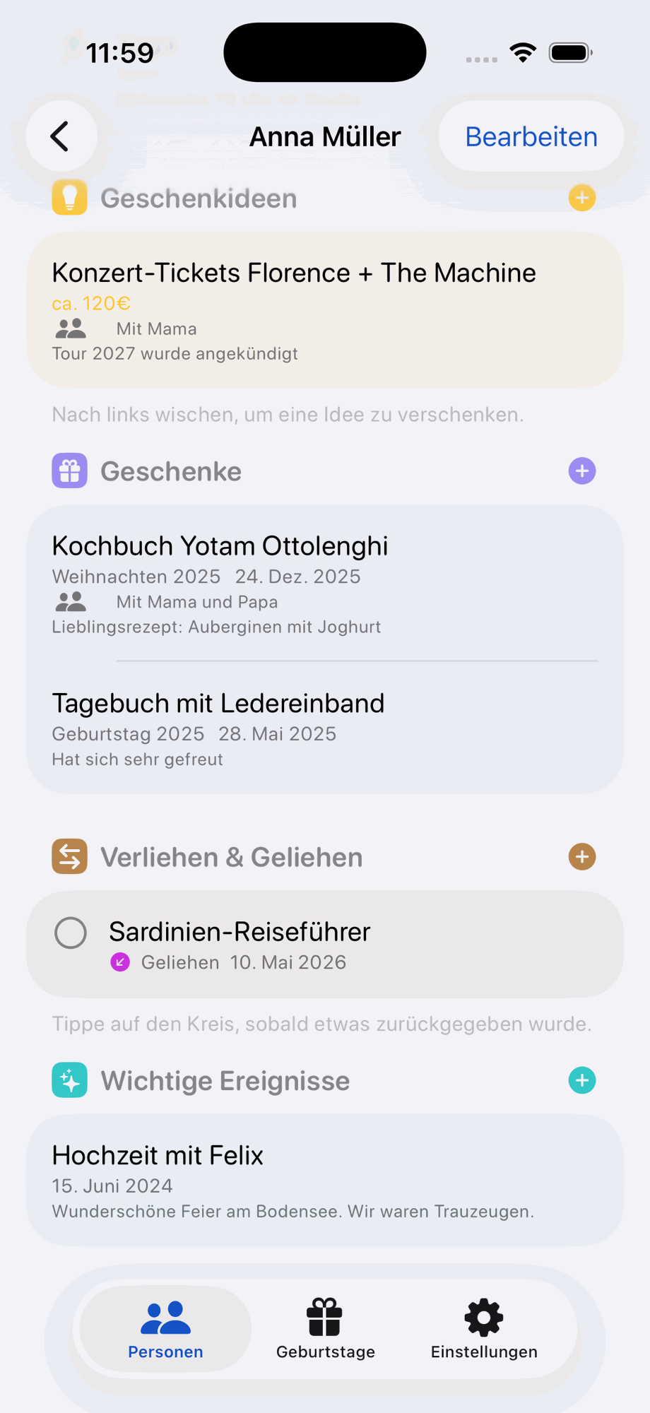 Geschenke, Ideen und Leihgaben