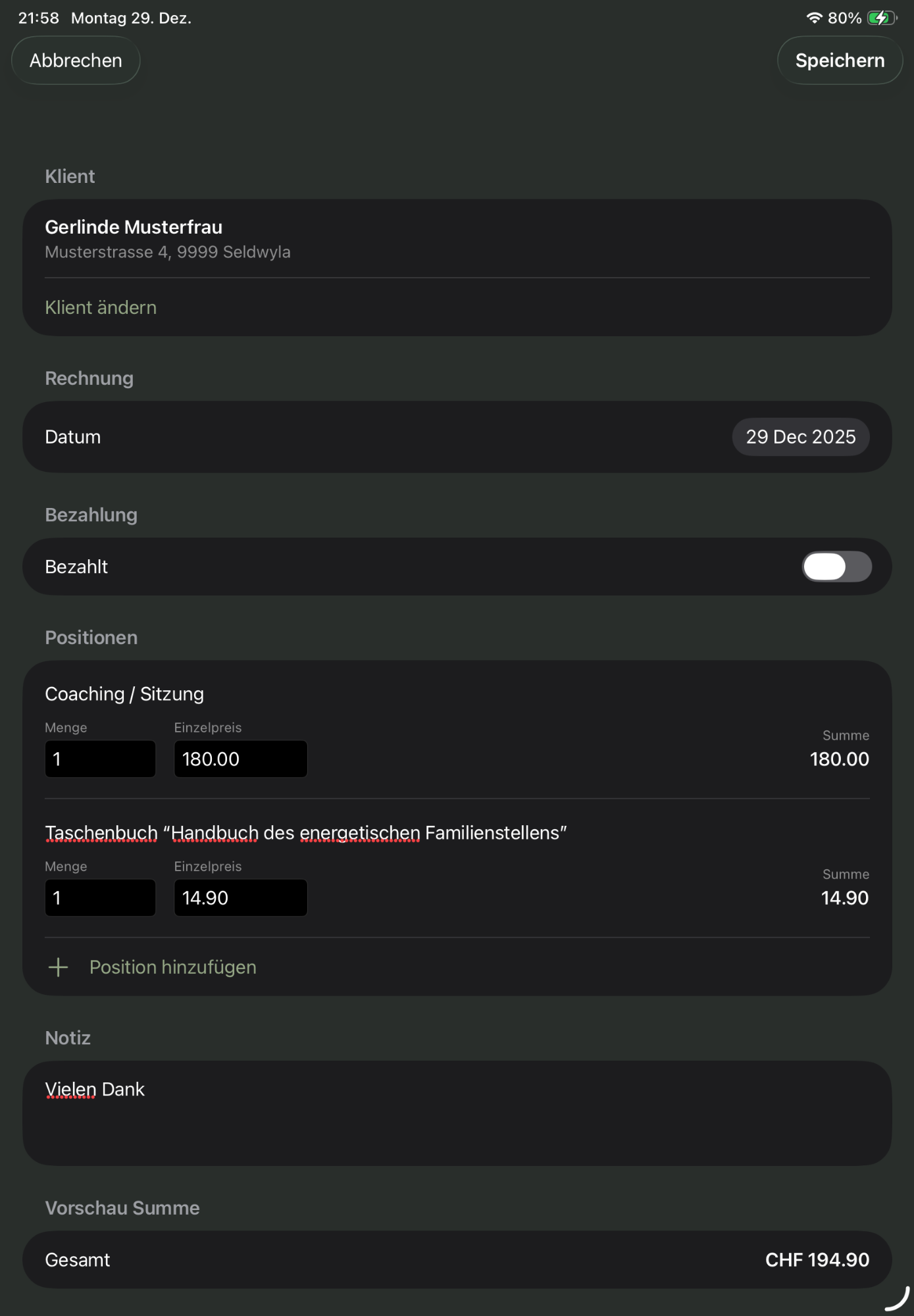 LinFakt neue Rechnung erstellen